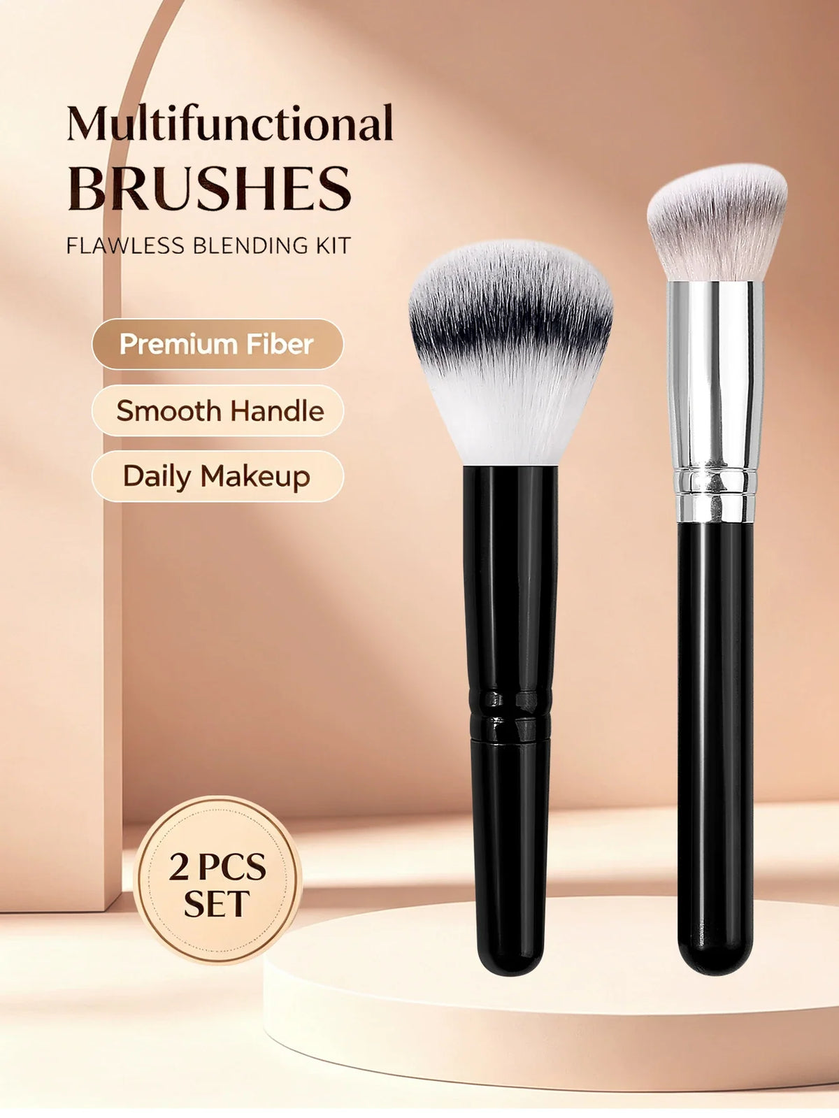2PCS Makeup Brush Set – Foundation, Powder & Blush Brushes