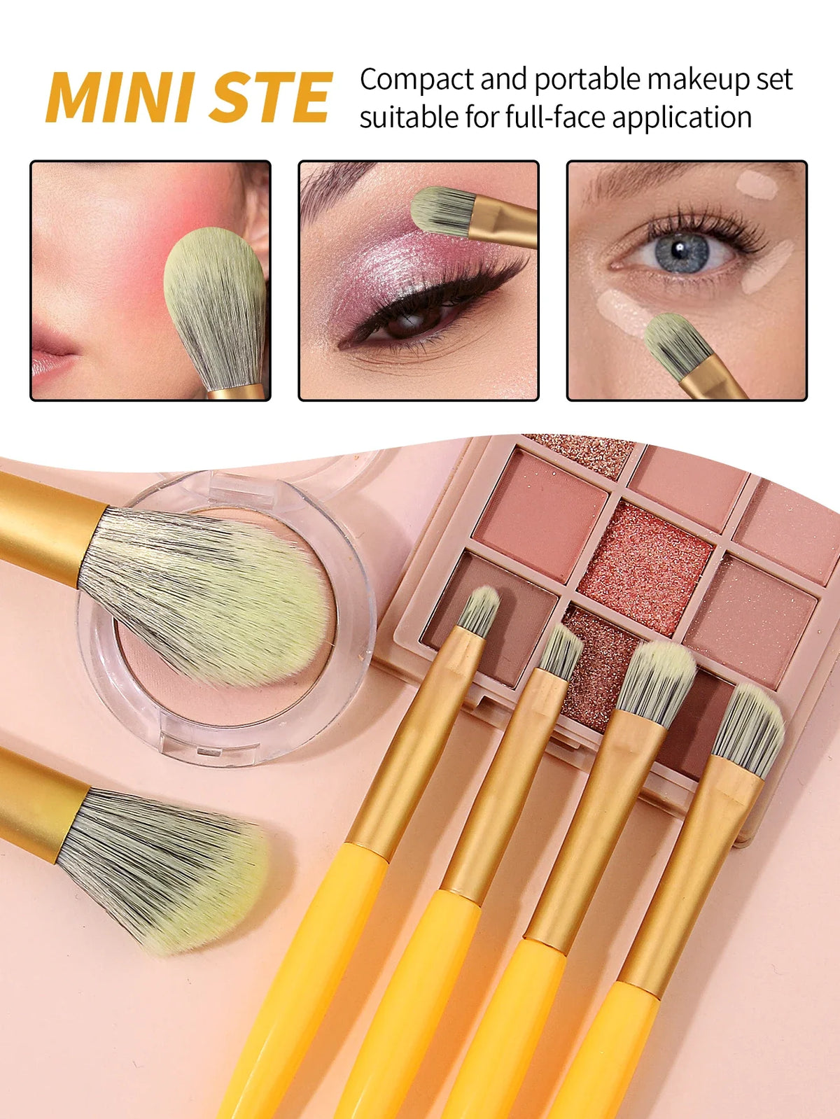 8-Piece Travel Makeup Brush Set with 2 Powder Puffs | Mini Kit