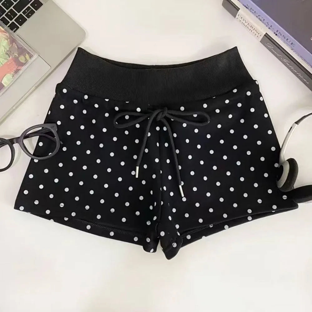 Women's Polka Dot High Waist Yoga Shorts | Drawstring S-XL
