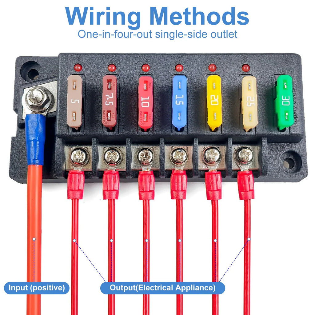 12V Blade Fuse Block 4/6 Circuit with LED Indicator – Car & Marine