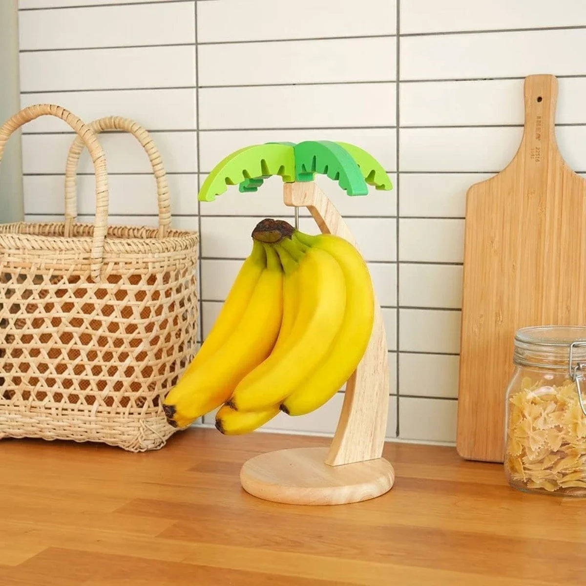 Wooden Banana Hanger Rack with Decorative Leaf | Kitchen