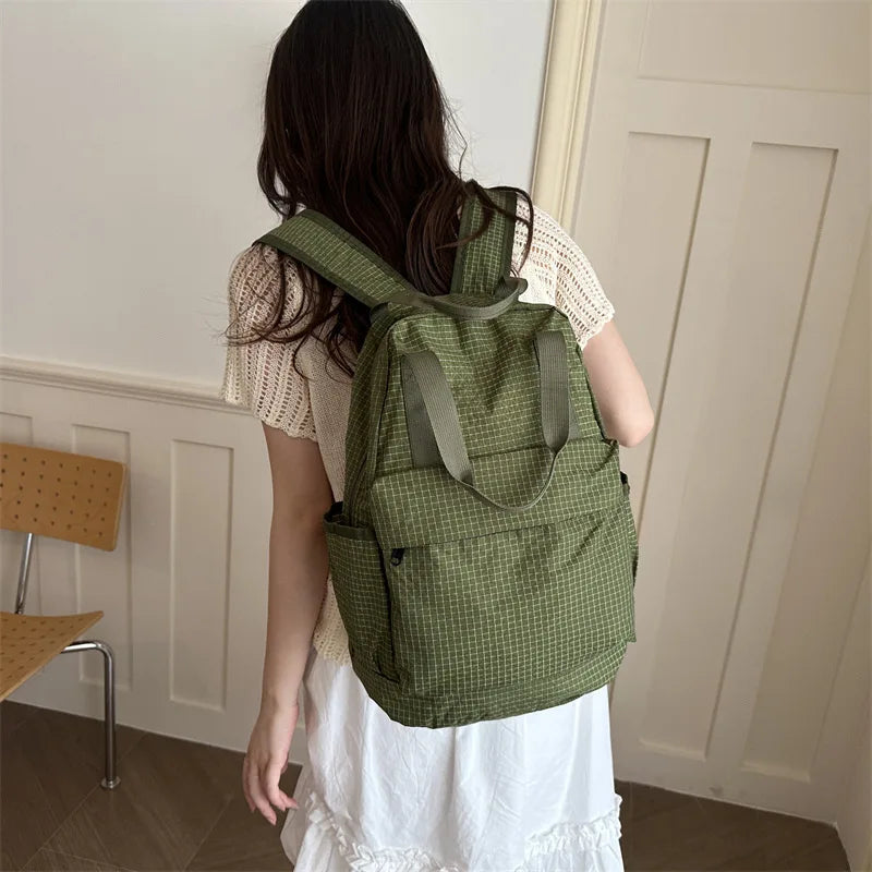Waterproof Nylon Plaid Foldable Backpack | Lightweight Travel Bag