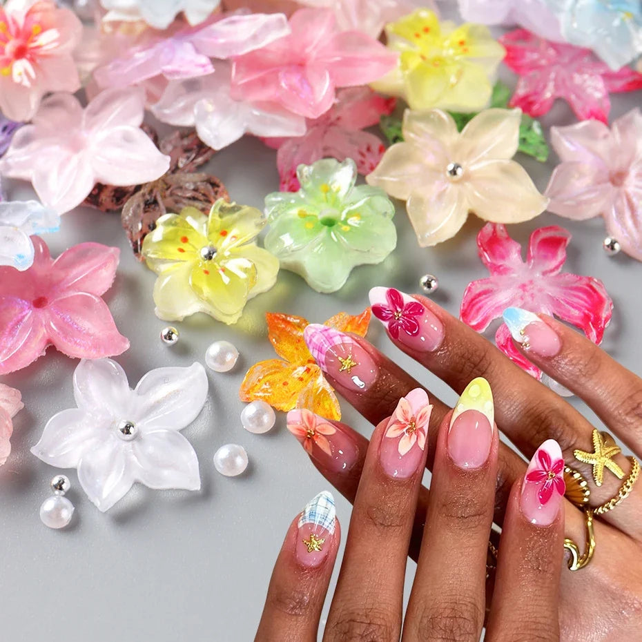 Resin Flower Nail Charms Camellia Sakura Pearl – 30/50pc Set