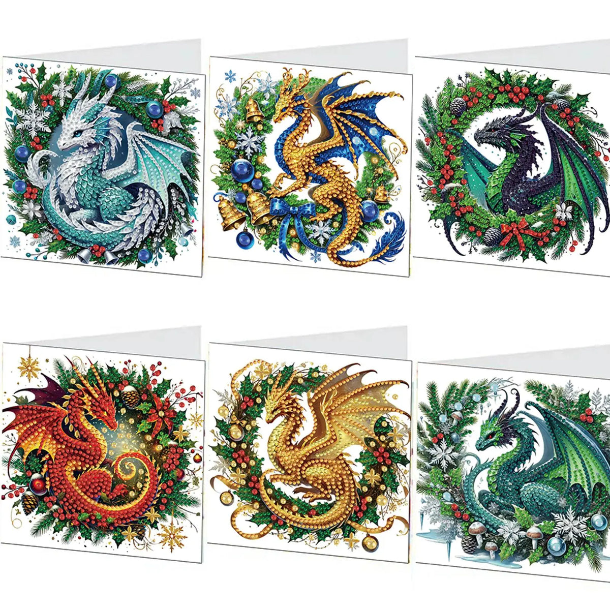6-Pack Christmas DIY Diamond Art Greeting Card Kit with Envelopes