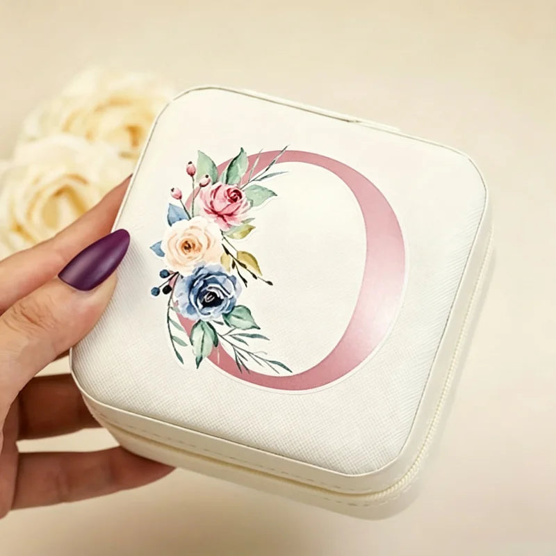 White Floral PU Leather Jewelry Box – A-Z Ring & Earring Organizer