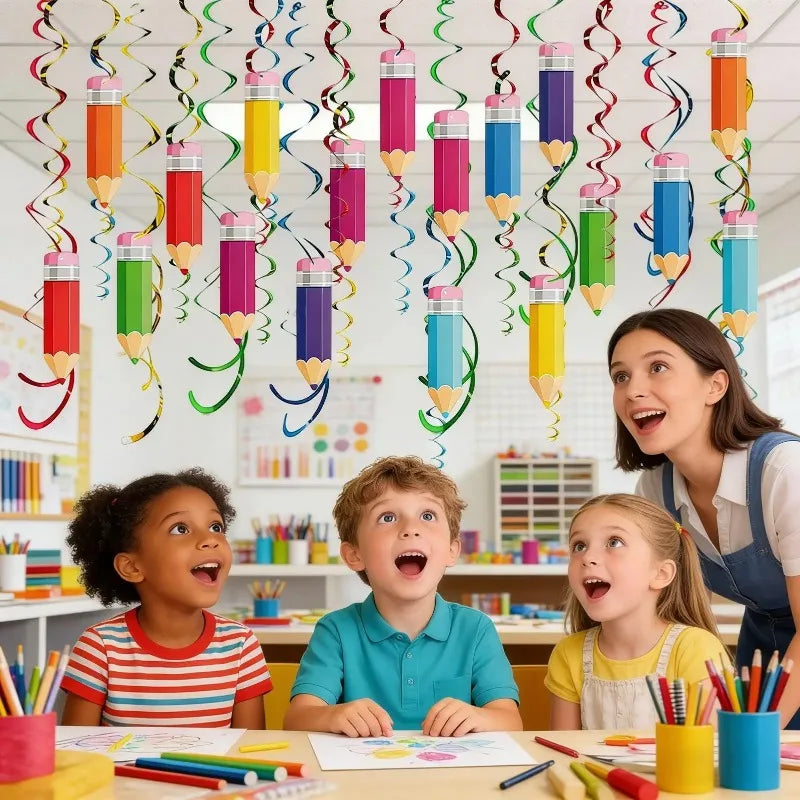 48pcs Colorful Pencil Swirl Decorations – Classroom & Party
