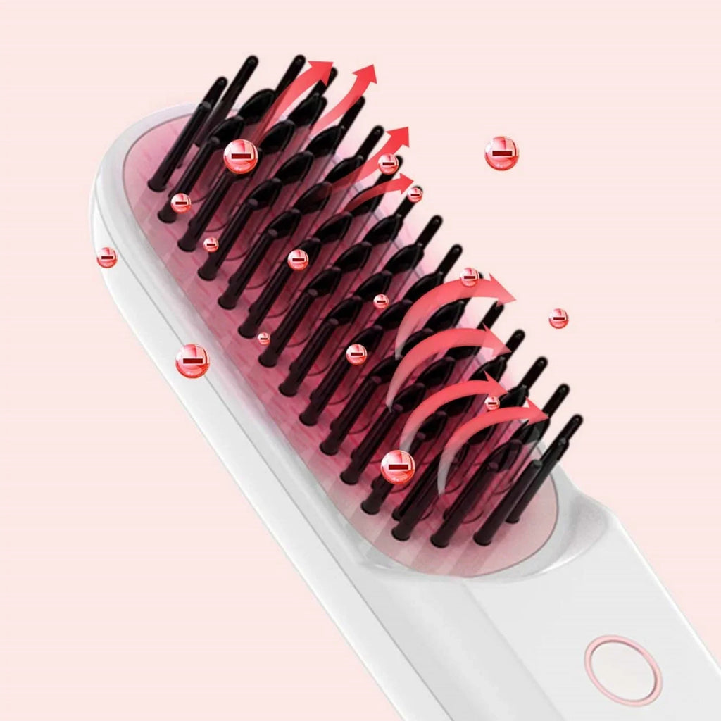 Wireless Ionic Hair Straightener Brush – USB Rechargeable Comb