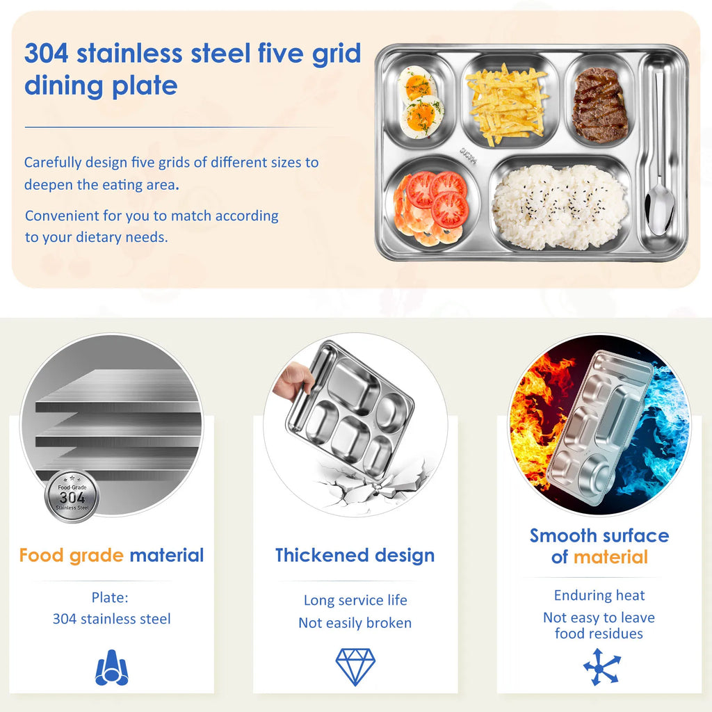 2-Pack 5-Compartment Stainless Steel Snack & Meal Prep Container
