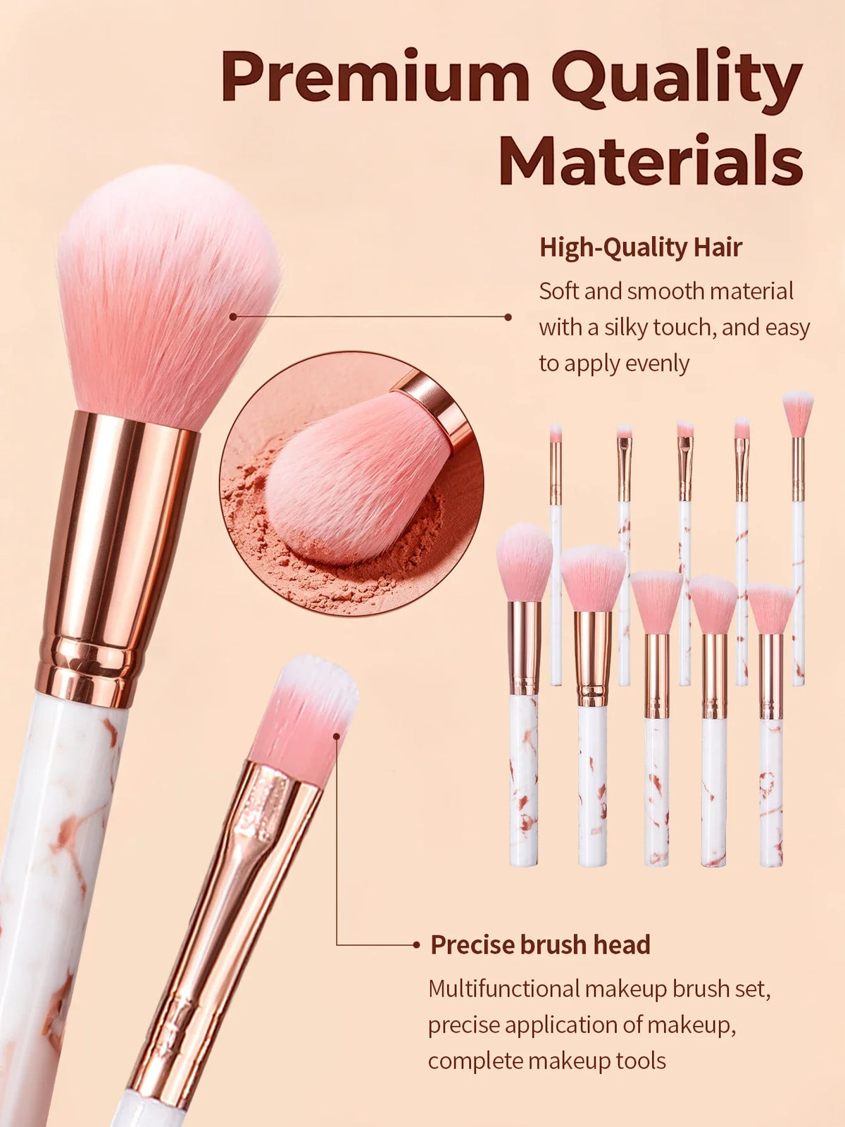 12-Piece Marble Makeup Brush Set with Rhinestone Puffs | Nixie