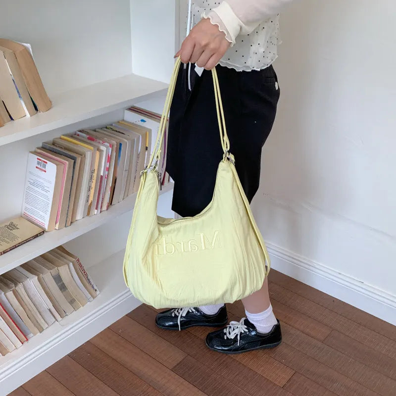 Korean Floral Embroidered Canvas Tote Bag | Large Shoulder Bag