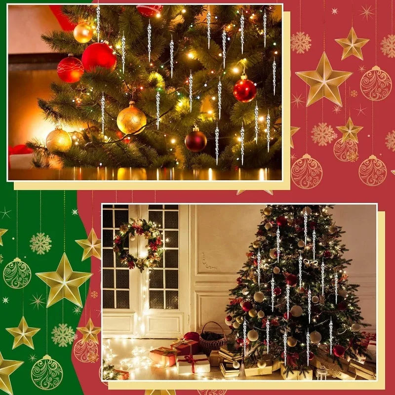 36Pcs Clear Acrylic Twisted Icicle Christmas Ornaments – 4 Sizes