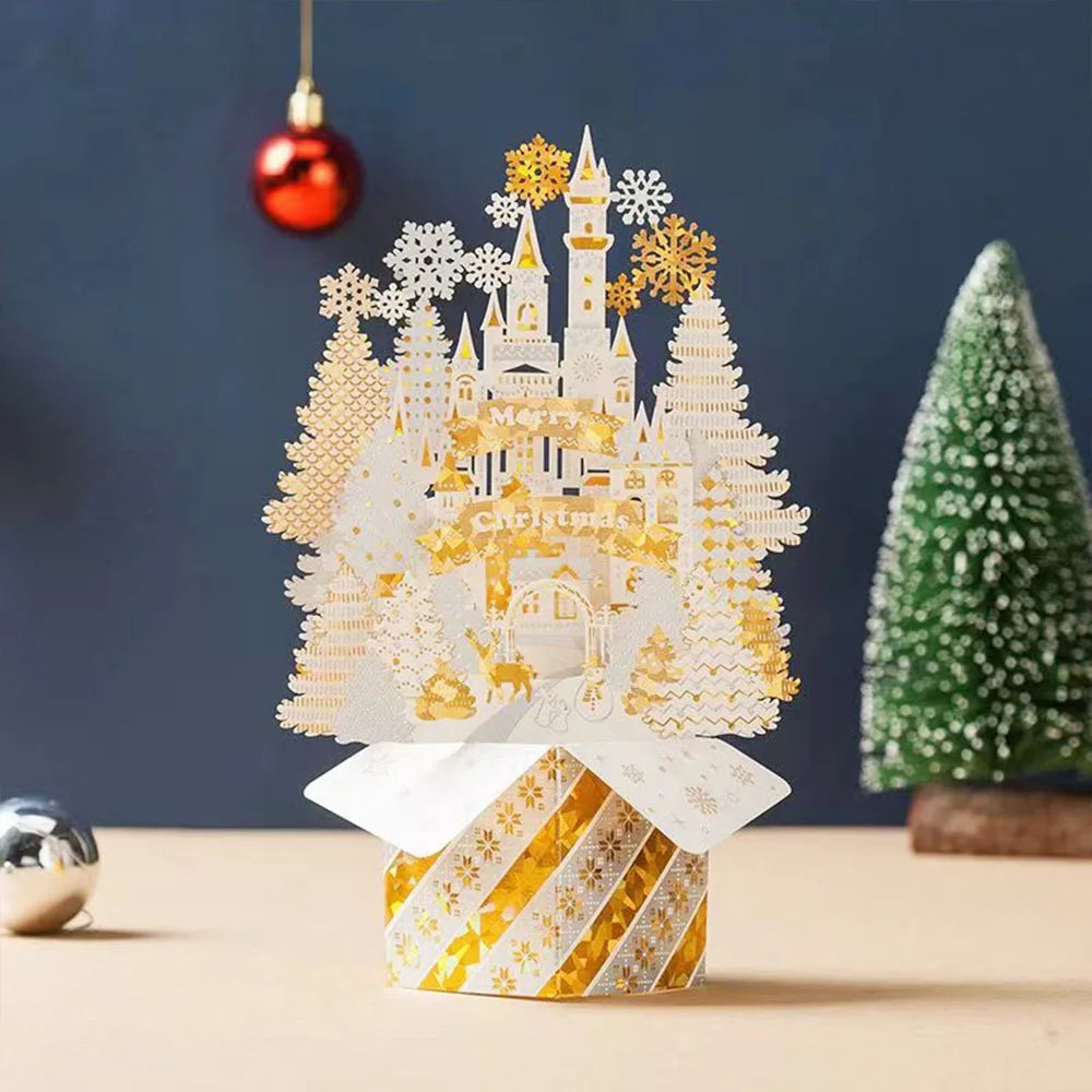 3D Pop-Up Christmas Greeting Card with Envelope – Gold Craft