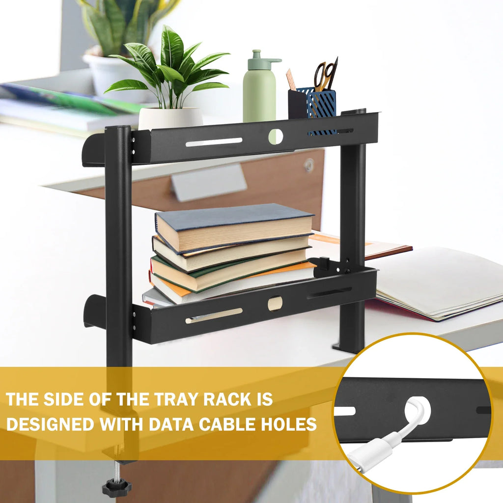 2-Tier Clamp-On Desk Shelf | Carbon Steel Desktop Organizer