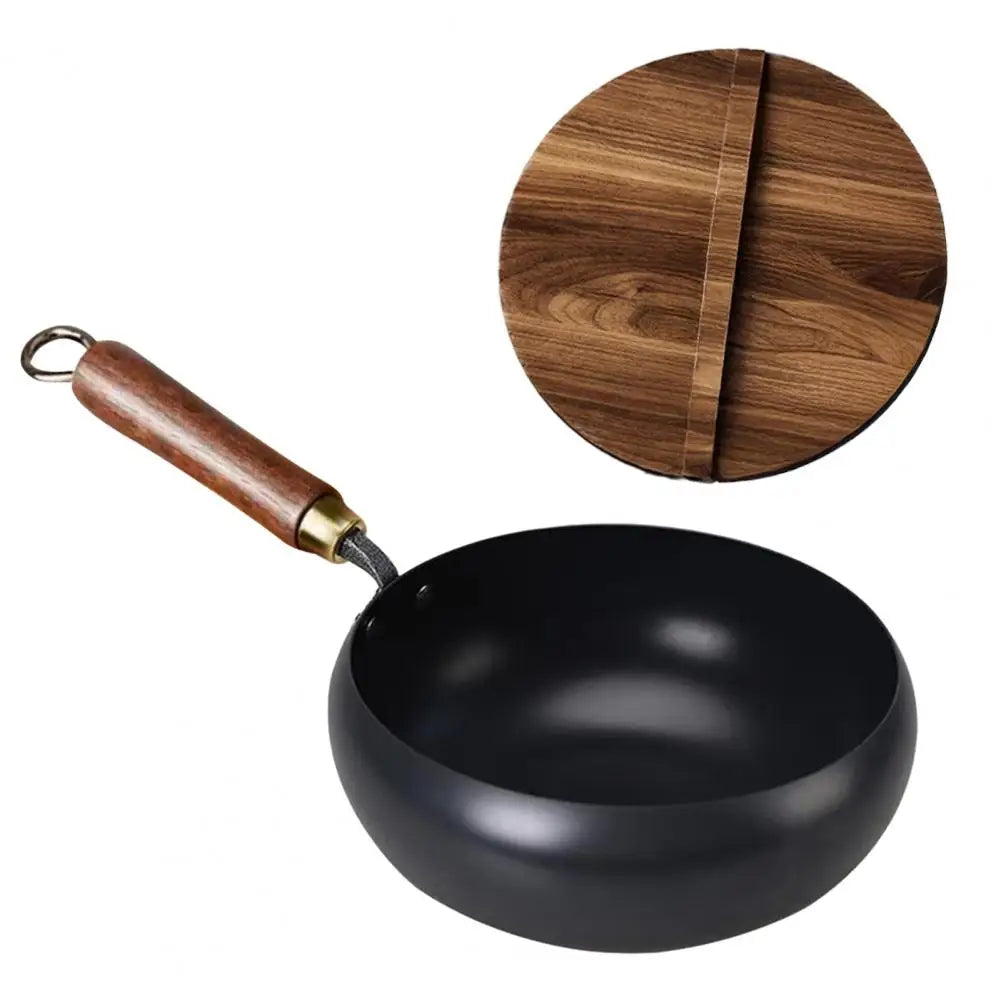 Forged Iron Wok with Wooden Lid – Nonstick, All Stovetops
