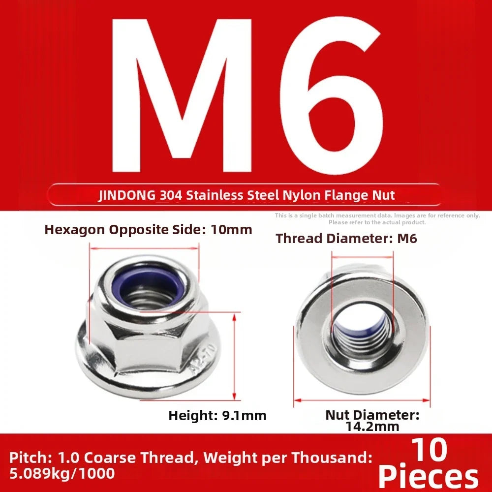 Stainless Steel Flange Lock Nuts Nylon Insert Hex M3–M16