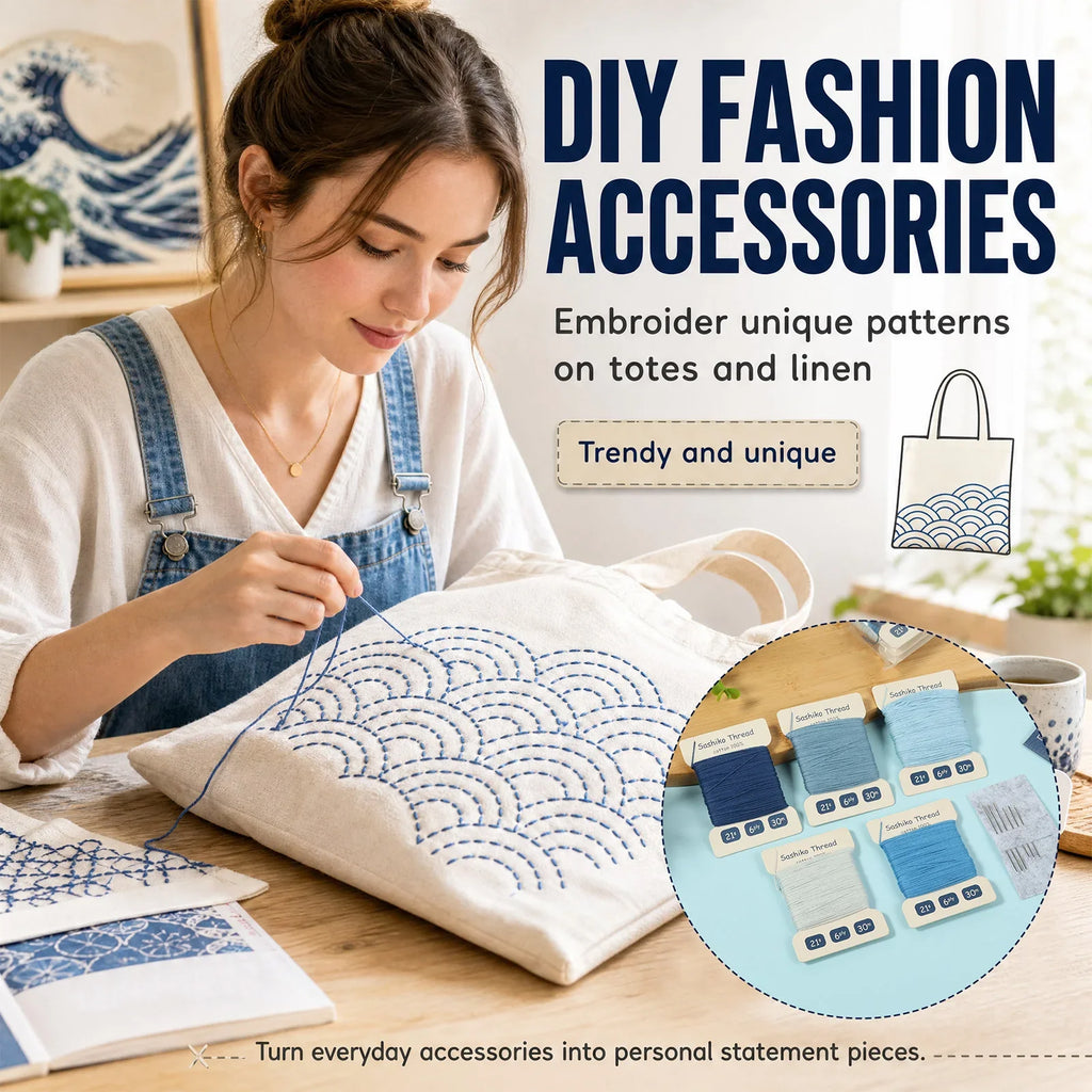 Sashiko Thread & Needle Kit – 300m Pure Cotton Embroidery Set