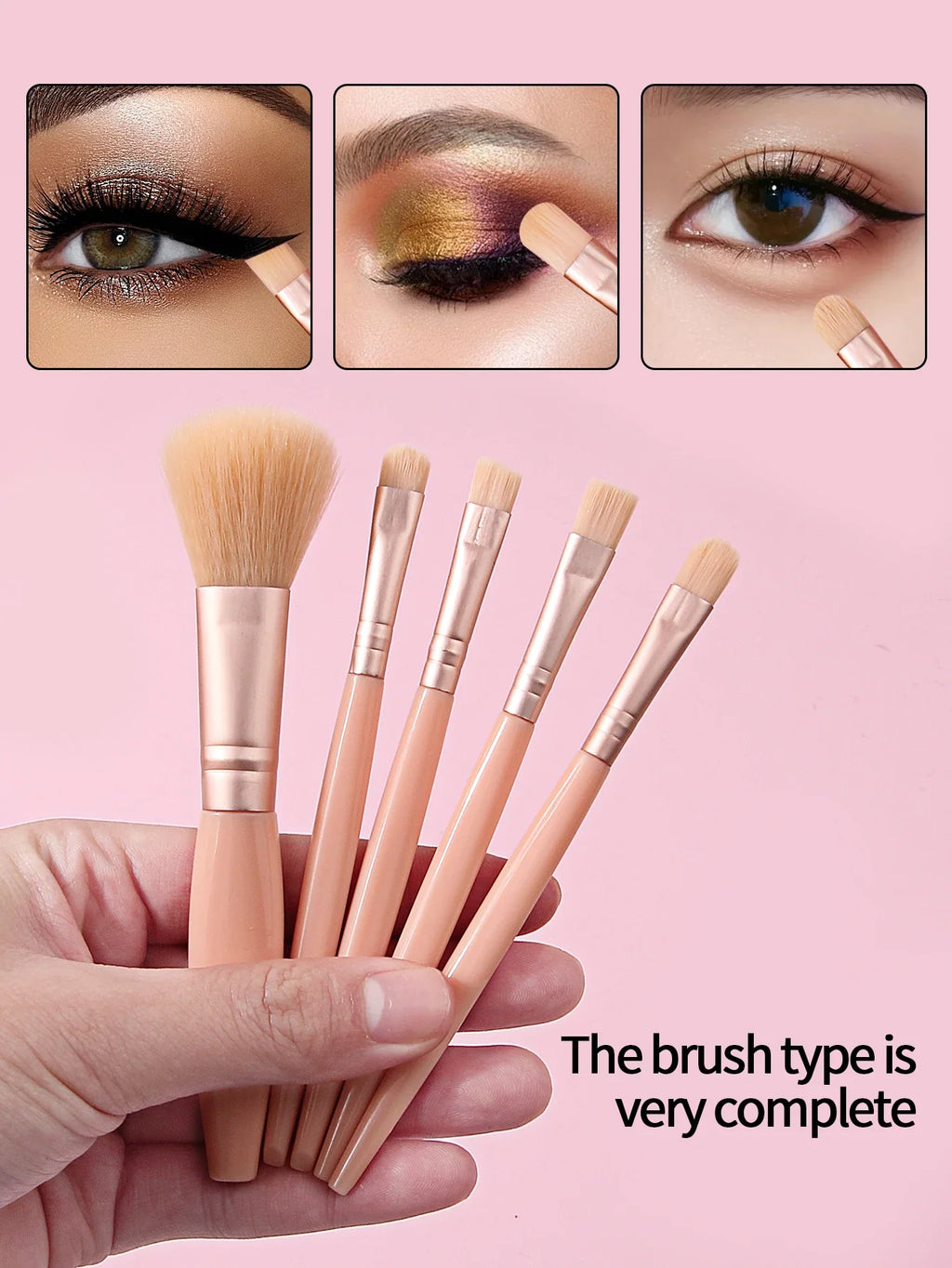 5-Piece Portable Makeup Brush Set with Mirror & Travel Case