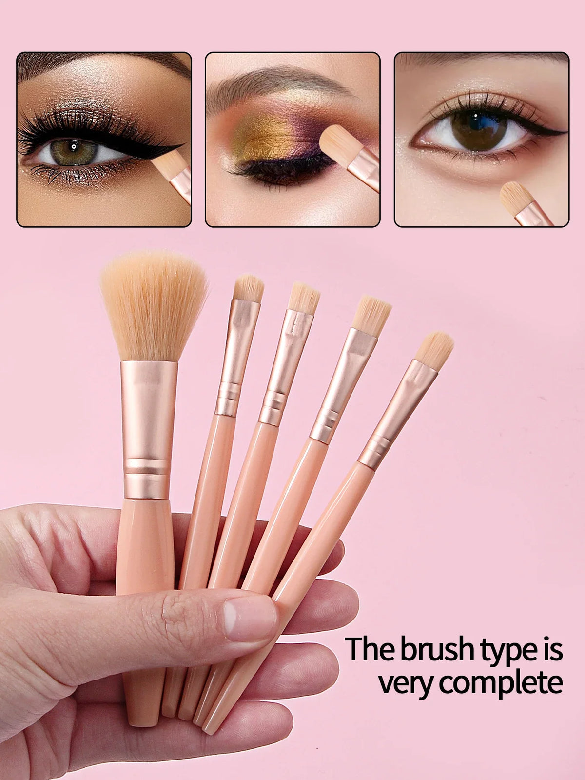 5-Piece Portable Makeup Brush Set with Mirror & Travel Case