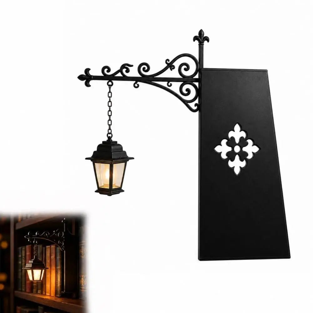 Warm LED Library Lantern – Vintage Black Bookshelf Night Light