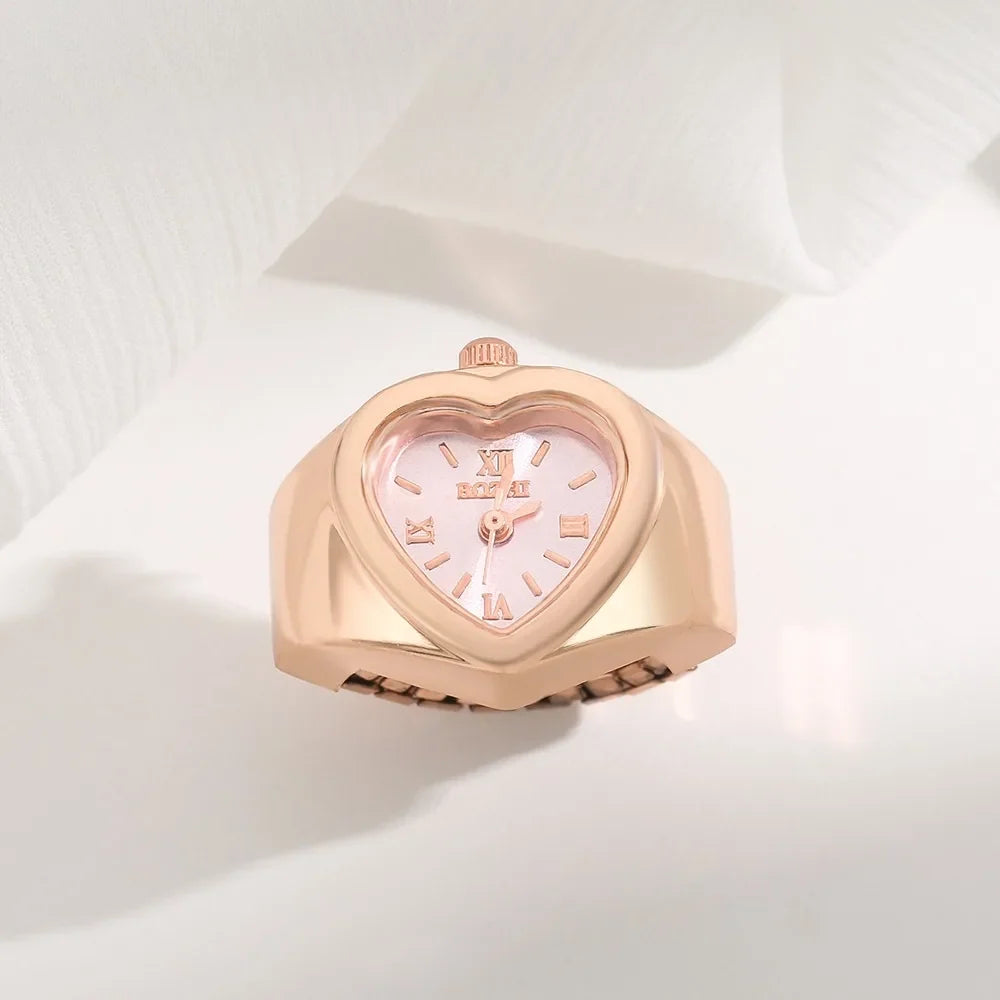 Retro Heart Shape Ring Watch – Stainless Steel Quartz Clock