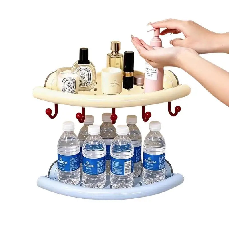 Suction Cup Bathroom Corner Shelf with Drain Holes & Hooks
