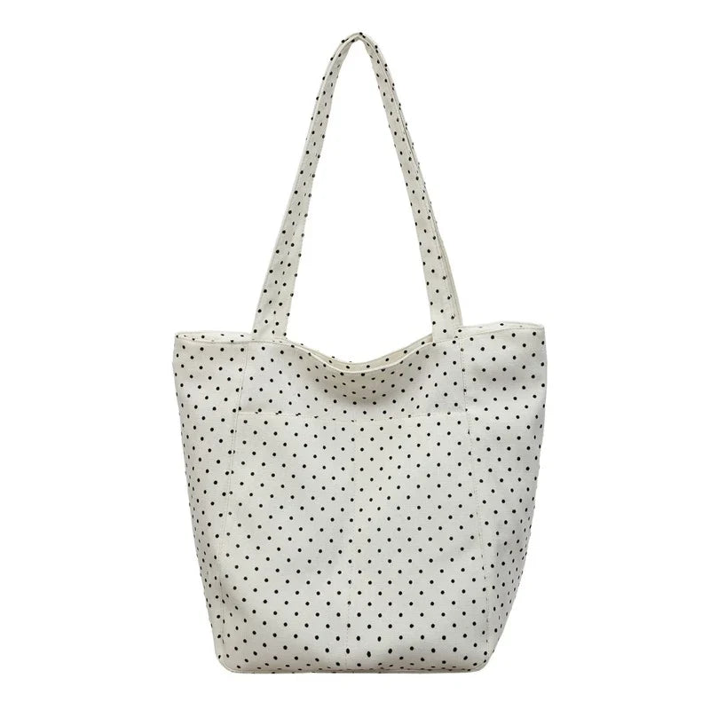 Korean Polka Dot Canvas Tote Bag – Chic Multi-Way Shoulder Bag