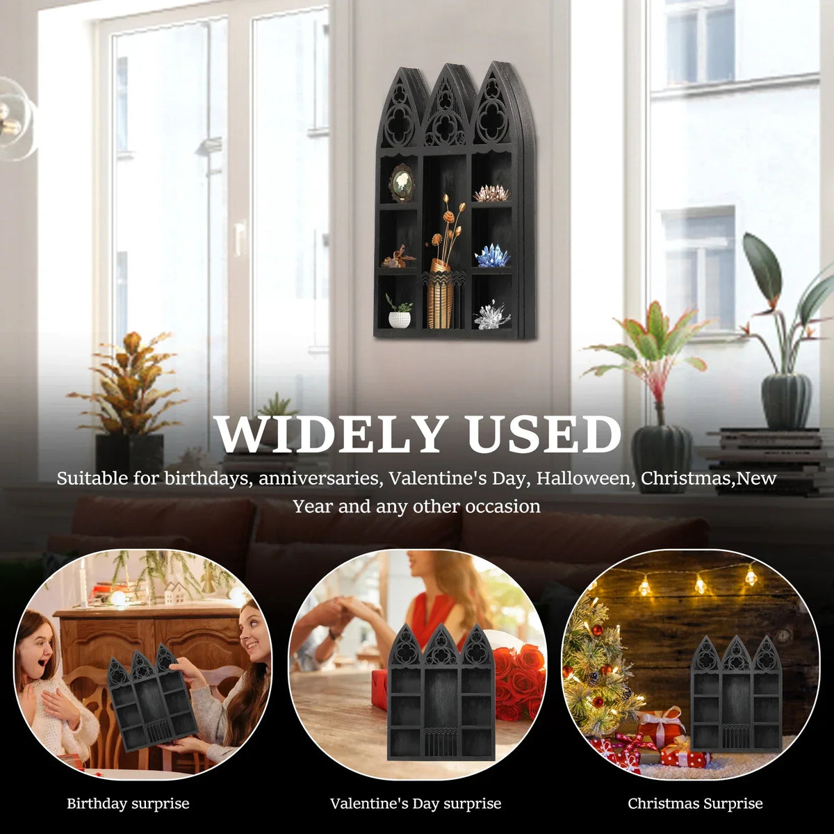 Wood Crystal Display Shelf – Gothic Bohemian Floating Wall Shelf
