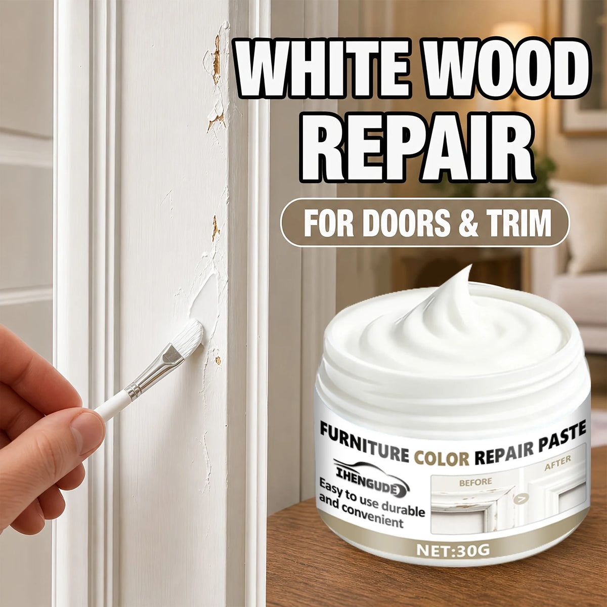 White Wood Repair Paste – Fill Scratches, Cracks & Fading
