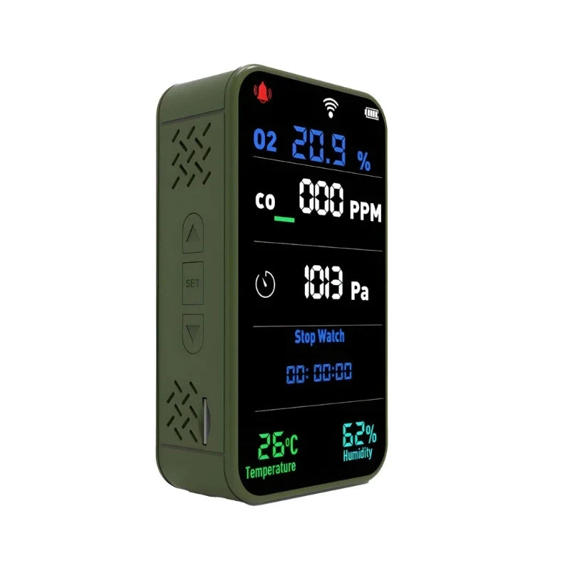 Portable CO & O₂ Gas Detector – Flashlight & Data Logger