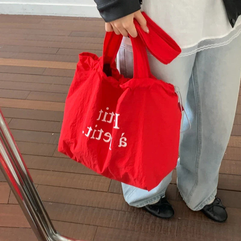 Korean Canvas Bucket Bag – Letter Print Shoulder Tote