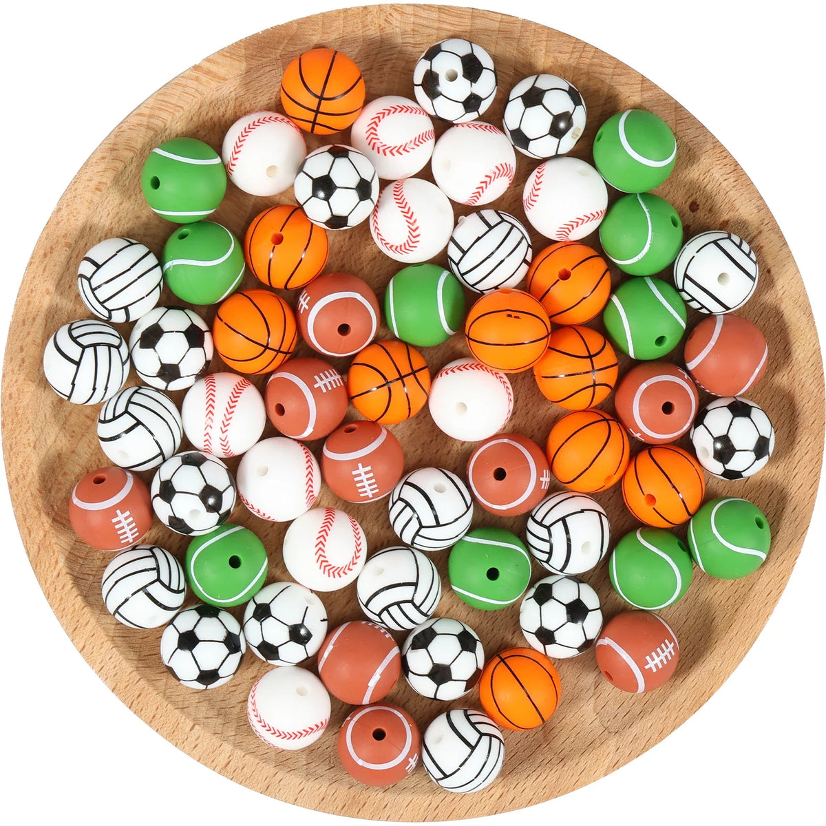 60Pcs Silicone Sports Ball Beads 15mm Bulk DIY Craft Mix