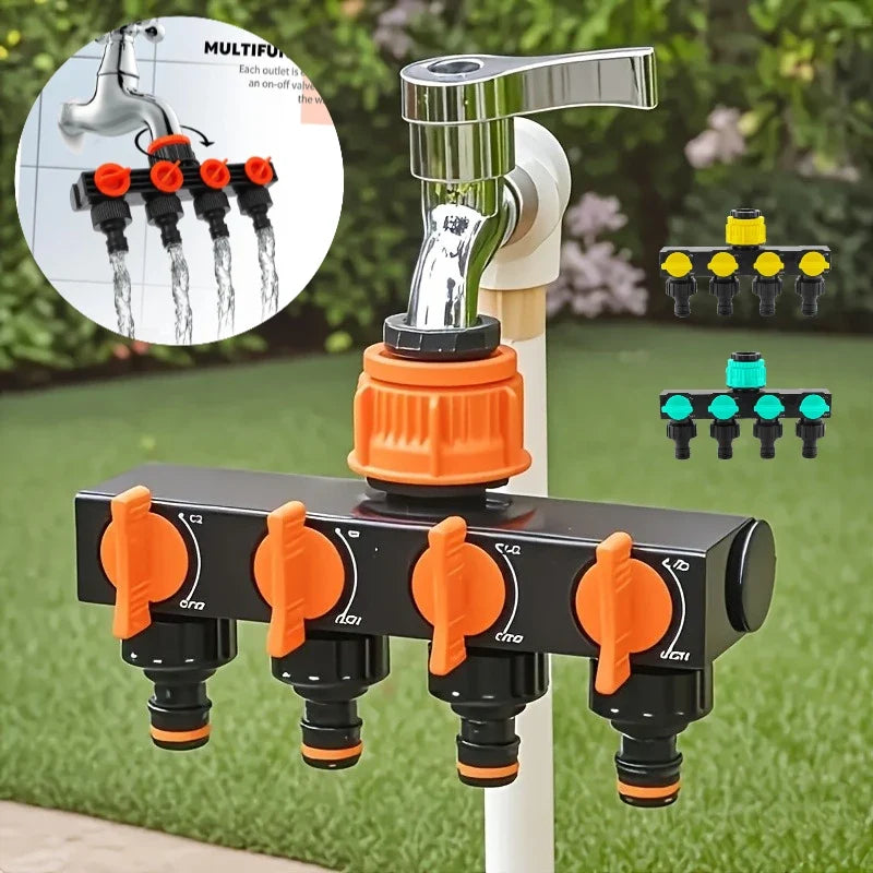 4-Way Garden Hose Splitter | Faucet Diverter 4 Port Tap