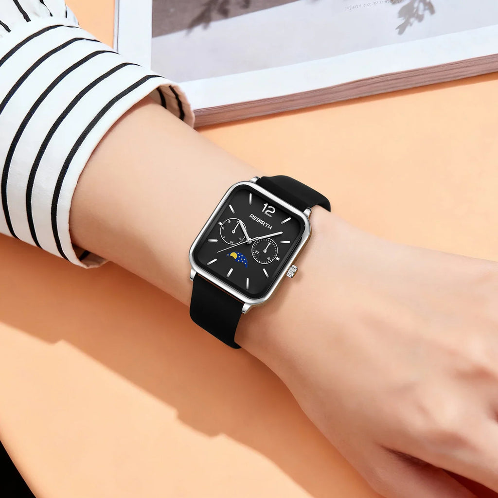 REBIRTH Women's Slim Quartz Watch Silicone Strap Waterproof
