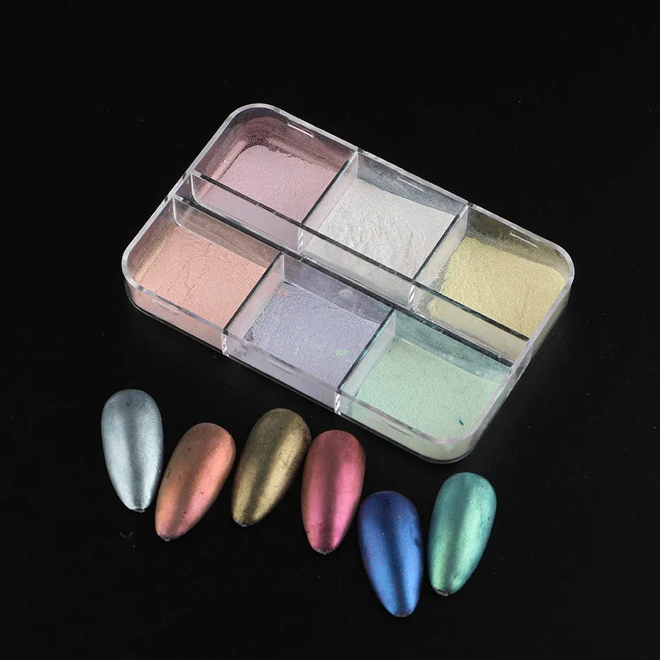 Moonlight Mirror Nail Powder | Chrome Aurora Glitter 6-Color Set