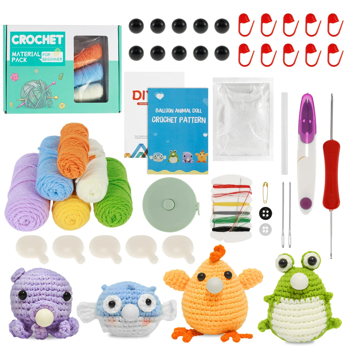 Cute Animal Crochet Kit for Beginners – DIY Wool Yarn Craft Set