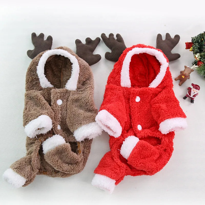Winter Fleece Dog & Cat Jumpsuit – Warm Christmas Pet Pajamas