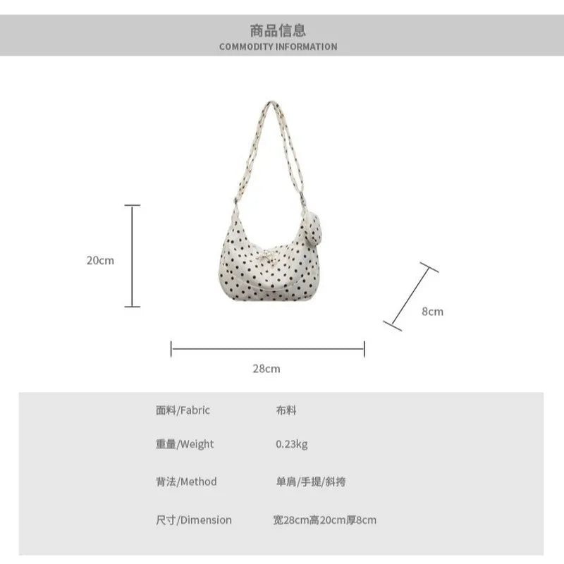 Korean Polka Dot Pleated Corduroy Crossbody Dumpling Bag