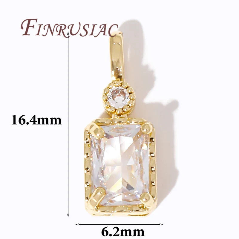 18K Gold Plated Zircon Crystal Square Charm Pendants | DIY Jewelry