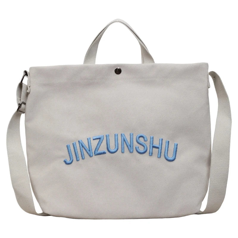Women's Canvas Tote Bag Letter Embroidery Large Shoulder Bag