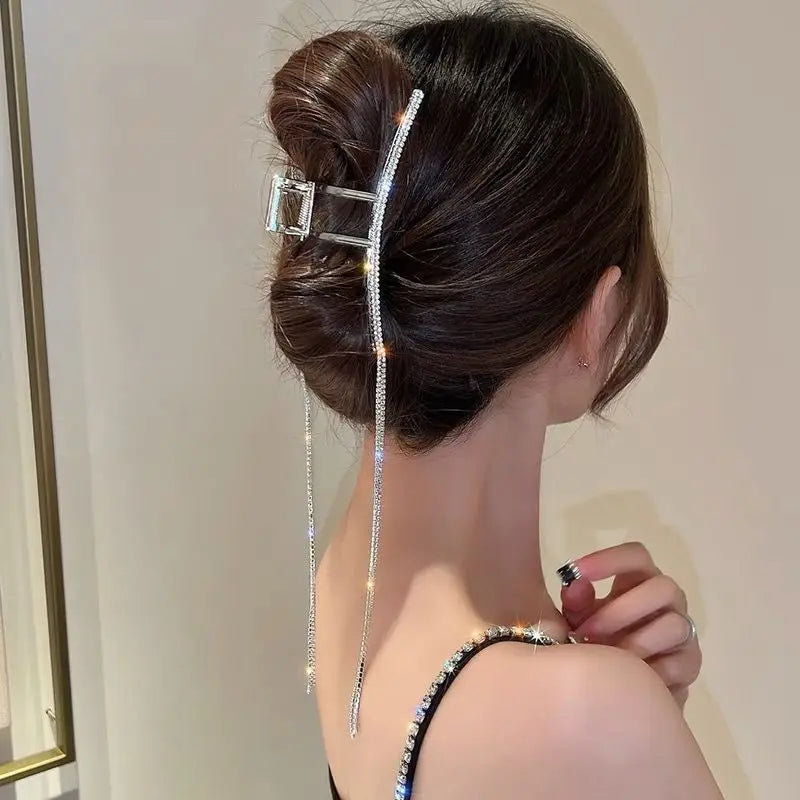 Snake Crystal Tassel Hair Claw Clips – Geometric Metal Women