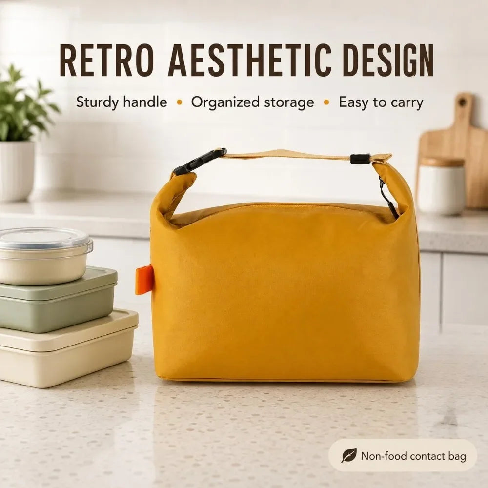 Foldable Retro Lunch Bag Large Opening Tote | Work & School