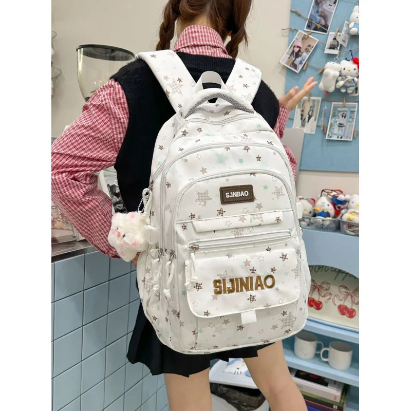 Star Print Large-Capacity School Backpack | Multi-Pocket Nylon