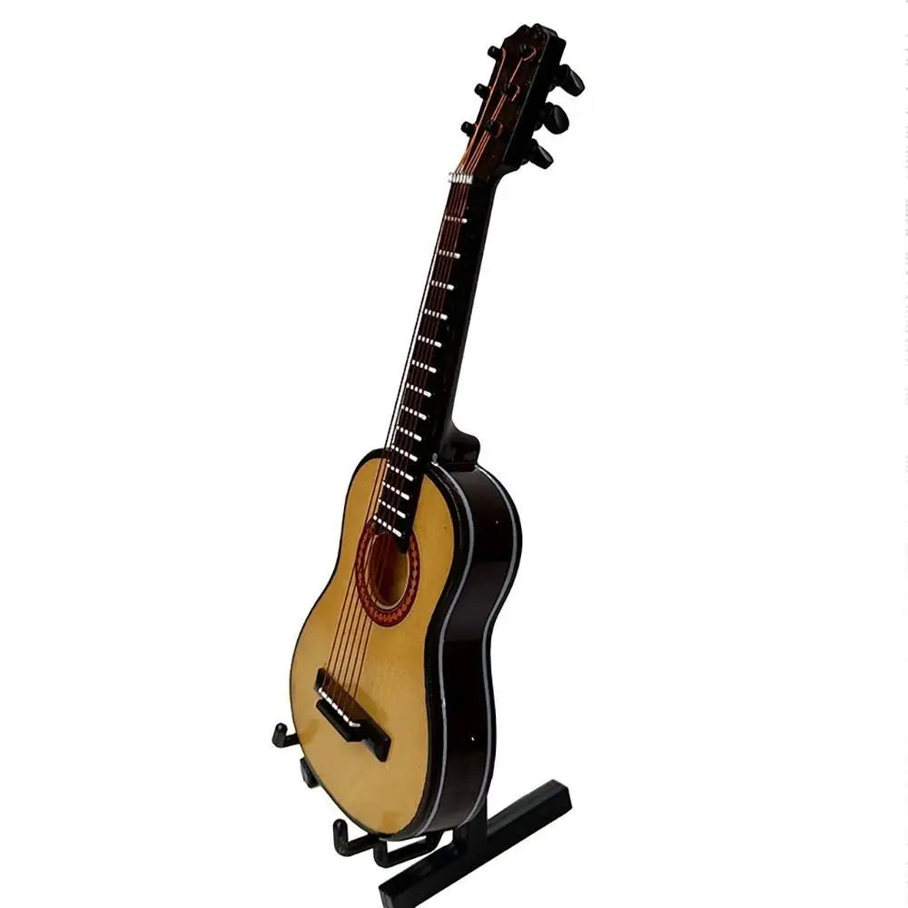 Handmade Wooden Miniature Guitar – Decorative Dollhouse Model