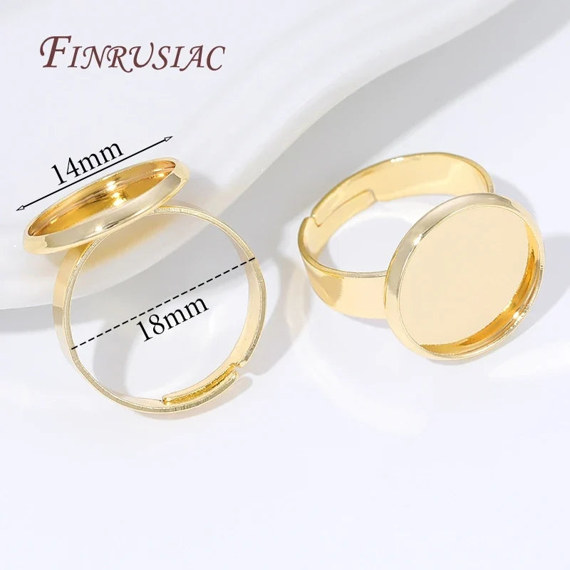 14K Gold Plated Adjustable Ring Settings Blank Bezel DIY Jewelry