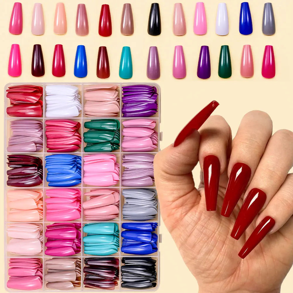 576pcs Press On Fake Nails Mixed Shapes Colorful Full Cover Tips