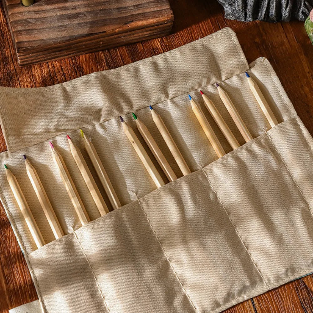 Vintage Roll-Up Pencil Case – Large Capacity Stationery Bag