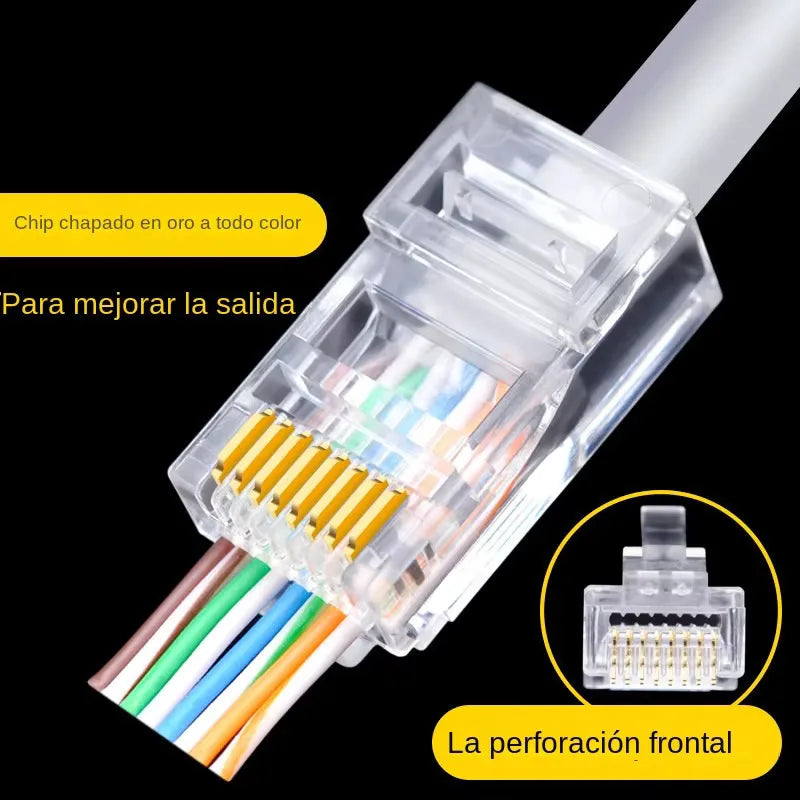 100pcs RJ45 CAT6/CAT5e Pass-Through Gold-Plated 8P8C Crimp Plugs