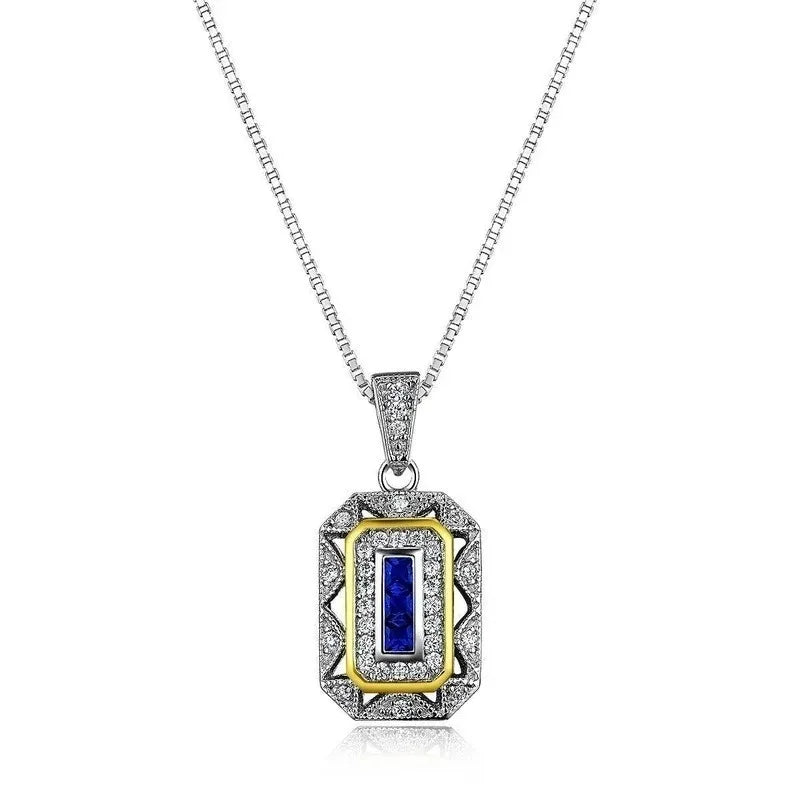 Women's White CZ Pendant Necklace – Silver & Gold-Tone Chain