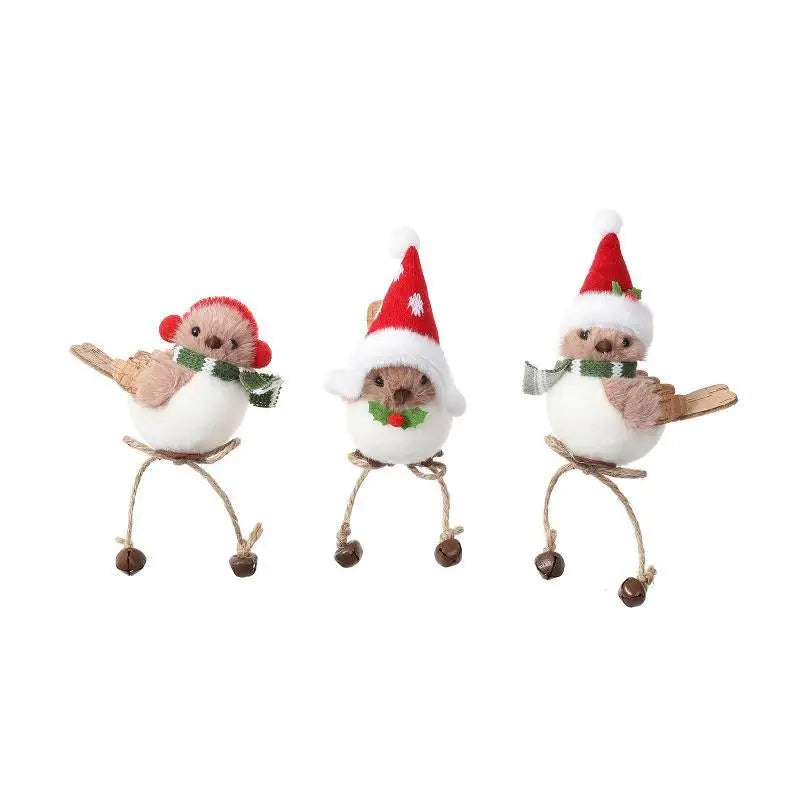 Christmas Plush Bird Ornaments – Santa Outfit & Jingle Bells