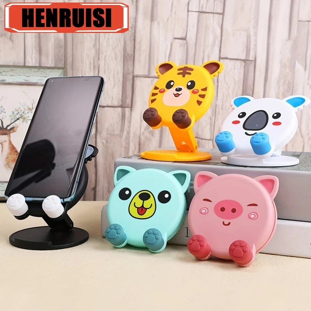 3D Cartoon Animal Phone Stand – Foldable Silicone Desk Holder